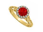 Fine Jewelry Vault UBUNR50855AGVYCZR Ruby CZ Halo Filigree Engagement Ring in 18K Yellow Gold Vermeil 0.66 CT TGW 14 Stones