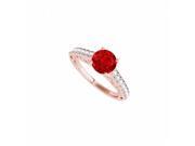 Fine Jewelry Vault UBUNR50810EP14CZR Round Ruby CZ Engagement Ring in 14K Rose Gold 14 Stones