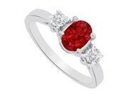 Fine Jewelry Vault UBUNR83437AG9X7CZR Ruby CZ Three Stones Ring in 925 Sterling Silver 2 Stones