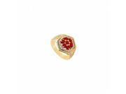 Fine Jewelry Vault UBUJ5033Y14CZR Created Ruby CZ Flower Ring 14K Yellow Gold 1.50 CT TGW 52 Stones