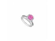 Fine Jewelry Vault UBJS3155ABW14DPS Pink Sapphire Diamond Wedding Engagement Ring Set in 14K White Gold 1.25 CT TGW 61 Stones