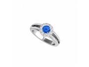 Fine Jewelry Vault UBUNR50867EAGCZS Sapphire CZ Split Shank Halo Ring in Sterling Silver 16 Stones