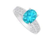 Fine Jewelry Vault UBUNR83553W149X7CZBT Oval Blue Topaz CZ Ring in White Gold 2 CT TGW 8 Stones
