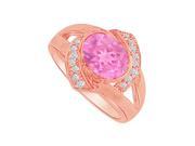 Fine Jewelry Vault UBUNR82557P149X7CZPS Oval Pink Sapphire CZ Split Shank Ring in 14K Rose Gold 16 Stones