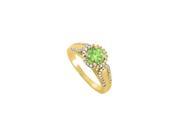 Fine Jewelry Vault UBNR83887AGVYCZPR Peridot CZ Halo Engagement Ring in Yellow Gold Vermeil Over 925 Sterling Silver 50 Stones