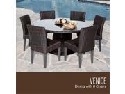 TKC Venice Outdoor Patio Dining Table with 6 Armless Chairs Chestnut Brown 60 in.