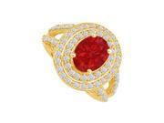 Fine Jewelry Vault UBUNR83750Y149X7CZR Cool Ruby CZ Split Shank Ring in 14K Yellow Gold 98 Stones