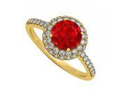 Fine Jewelry Vault UBUNR50534AGVYCZR Ruby CZ Double Fashion Halo Engagement Ring in 18K Yellow Gold Vermeil 52 Stones