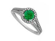 Fine Jewelry Vault UBUNR50545W14CZE Created Emerald CZ Halo Split Shank Engagement Ring in 14K White Gold 62 Stones