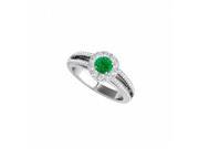 Fine Jewelry Vault UBUNR50867EAGCZE Split Shank Design Halo Ring With Emerald CZ Rows 16 Stones