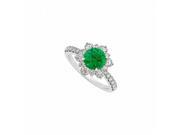 Fine Jewelry Vault UBUNR50834W14CZE 14K White Gold May Birthstone Emerald CZ Floral Engagement Ring 6 Stones