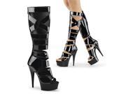 Pleaser DEL600 49_B_M 6 1.75 in. Platform Knee High Gladiator Boot with Back Zip Black Size 6