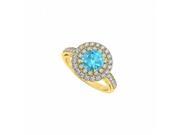 Fine Jewelry Vault UBUNR84598AGVYCZBT Blue Topaz Double Circle CZ in 18K Yellow Gold Vermeil Halo Engagement Ring 20 Stones