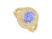 Fine Jewelry Vault UBUNR83750Y149X7CZTZ Tanzanite CZ Split Shank Ring in 14K Yellow Gold 98 Stones