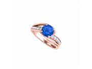 Fine Jewelry Vault UBUNR84671P14CZS Sapphire CZ Split Shank Design Ring in 14K Rose Gold 2 Stones