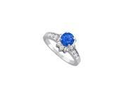 Fine Jewelry Vault UBUNR82045W14CZS Sapphire CZ Prong Set Center Stone Engagement Ring 10 Stones