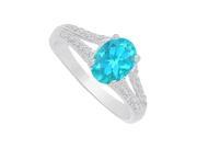 Fine Jewelry Vault UBUNR83136AG9X7CZBT Blue Topaz CZ Split Shank Ring in Sterling Silver 4 Stones