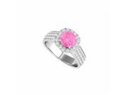 Fine Jewelry Vault UBUNR50884EAGCZPS Pink Sapphire Halo Engagement Ring With Three CZ Rows 54 Stones