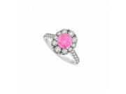 Fine Jewelry Vault UBUNR50582W14CZPS 2 CT Pink Sapphire CZ 14K White Gold Engagement Ring 6 Stones