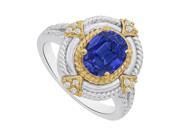Fine Jewelry Vault UBUNR84225TT149X7CZS Sapphire CZ Split Shank Fancy Ring in Two Tone Gold 12 Stones