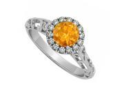 Fine Jewelry Vault UBNR50855AGCZCT Citrine CZ Halo Filigree Engagement Ring in 925 Sterling Silver 14 Stones