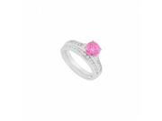 Fine Jewelry Vault UBJS224ABW14DPS 14K White Gold Pink Sapphire Diamond Engagement Ring With Wedding Band Set 0.75 CT TGW 10 Stones