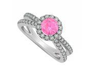 Fine Jewelry Vault UBUNR50531W14CZPS September Birthstone Created Pink Sapphire CZ Engagement Ring in 14K White Gold 69 Stones