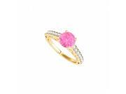 Fine Jewelry Vault UBUNR50810EY14CZPS CZ Pink Sapphire 14K Yellow Gold Ring 1.50 CT TGW 14 Stones