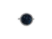 Dlux Jewels Rhodium Plated Sterling Silver 15 mm Round Circle 12 mm Blue Druzy Natural Stone Cubic Zirconia Border Size 8