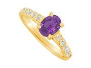 Fine Jewelry Vault UBNR82901Y148X6CZAM Oval Shaped Amethyst CZ Ring in 14K Yellow Gold 10 Stones