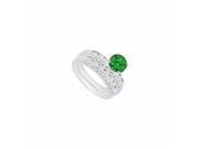 Fine Jewelry Vault UBJS590ABW14DE 14K White Gold Emerald Diamond Engagement Ring With Wedding Band Set 1.50 CT TGW 6 Stones