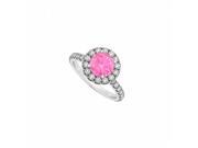 Fine Jewelry Vault UBUNR50838AGCZPS September Birthstone Pink Sapphire CZ Halo Engagement Ring in 925 Sterling Silver 8 Stones