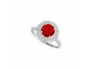 Fine Jewelry Vault UBUNR50844EAGCZR Ruby CZ Halo Engagement Ring in 925 Sterling Silver 30 Stones
