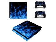 Custom Design Blue Fire PS4 Slim Skin Sticker Decal For Sony PS4 PlayStation 4 Slim Console and 2 Controllers Stickers