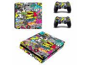 Colorful Graffiti Vinyl PS4 Slim Skin Film Protector Sticker Cover Decals for Playstation 4 PS4 Slim S Console and 2 controller