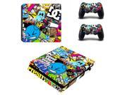 Graffiti PS4 slim Skin Stickers Vinyl Decal For Sny Playtation 4 slim console and 2pcs Controllers Skin