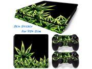 Herbal Green Leaf Waterproof Vinyl Decals Skins Sticker for Sony PS4 Slim Console and 2 Controllers