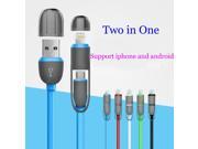 2 pack color in randomly 2 in 1 USB Charging Cable DATA SYNC Cable for ISO iPhone7 7plus 6 6s plus 5s 5c and Android Micro USB Charger Cable for Samsung X