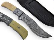 Kimber Fixed Blade Hunting Knife Damascus steel blade and Bolster Bone Handle