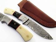 Ishkhan Hunting Knife Damascus Steel Blade Bolster Bone Horn Handle