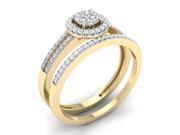 Trillion Design 10K Yellow Gold 1 4Ct Round Cut Diamond Double Cluster Frame Bridal Ring Set