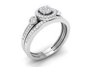 Trillion Design 10K White Gold 1 4Ct Round Cut Diamond Three Stone Frame Bridal Ring Set HI I2