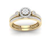 Triillion Design 10K Yellow Gold 1 4Ct Round Cut Diamond Three Stone Frame Bridal Ring Set HI I2