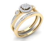 Triillion Design 10K Yellow Gold 1 4Ct Round Cut Diamond Three Stone Frame Bridal Ring Set HI I2