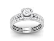 Trillion Design 10K White Gold 1 4Ct Round Cut Diamond Cushion Shape Frame Bridal Ring Set HI I2