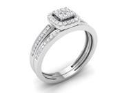 Trillion Design 10K White Gold 1 4CT.C.T Round Cut Diamond Cushion Shape Frame Bridal Ring Set HI I2