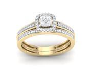 Trillion Design 10K Yellow Gold 1 4Ct Round Cut Diamond Cushion Shape Frame Bridal Ring Set HI I2