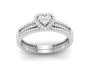 Trillion Design 10K White Gold 1 4 Ct Round Cut Natural Diamond Heart Frame Bridal Ring Set HI I2