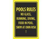 Pools Rules No Glass Running Diving Food In Pool Swim At Own Risk Poster Swimming Outdoor Caution Notice Sign Large 12