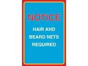 Notice Hair And Beard Nets Required Print Safety Kitchen Business Office Sign